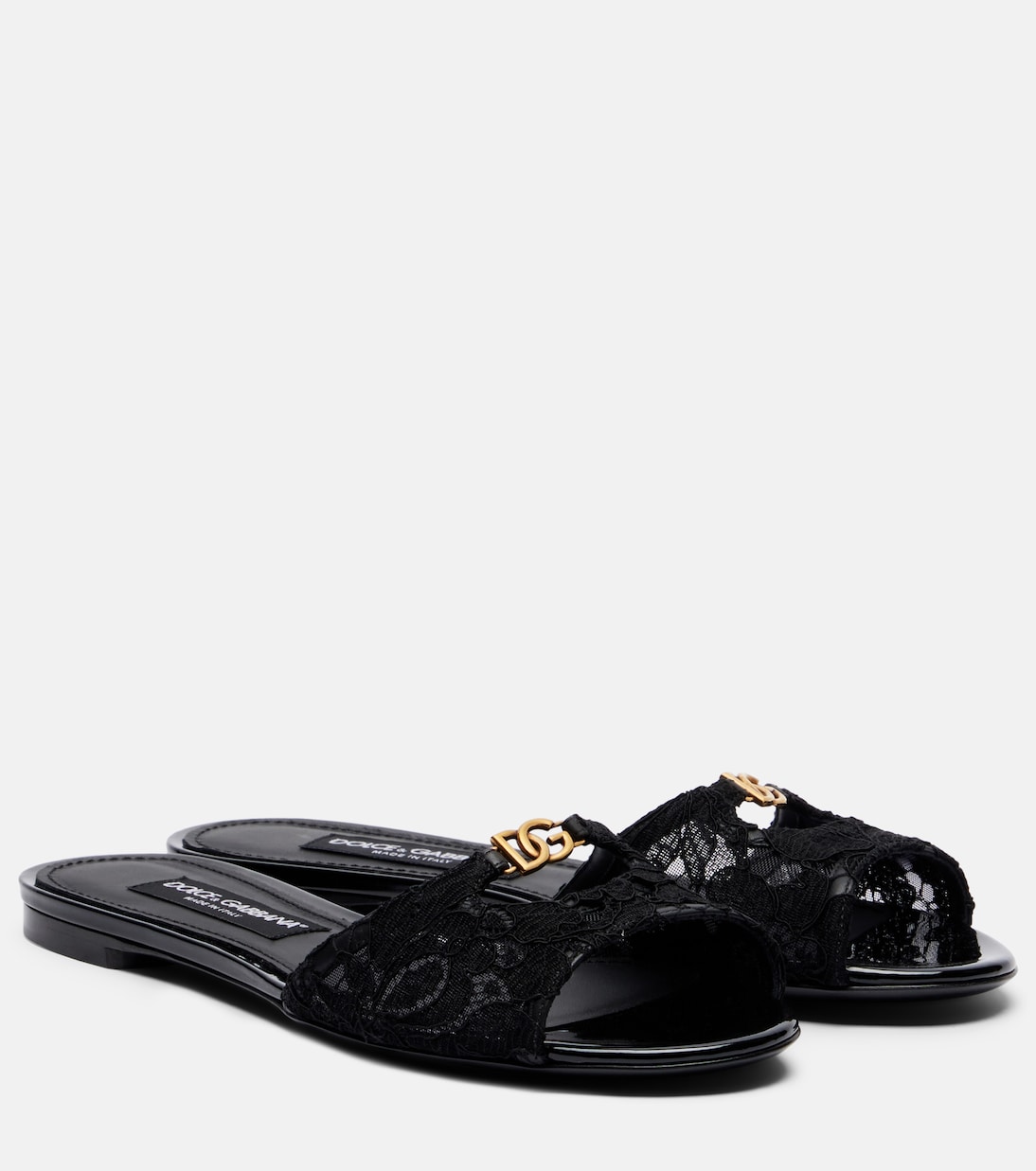 DG leather-trimmed lace slides | Dolce&Gabbana
