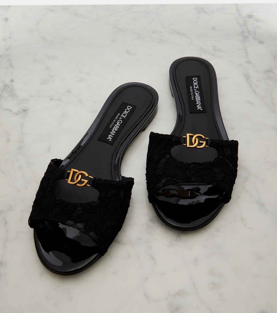 DG leather-trimmed lace slides | Dolce&Gabbana