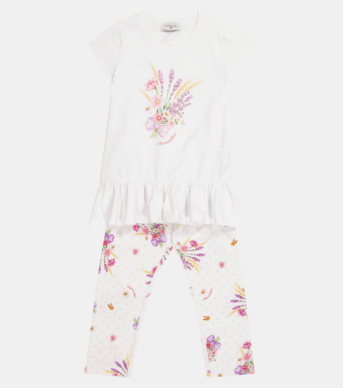 Ensemble t-shirt et legging en coton mélangé à fleurs | Monnalisa