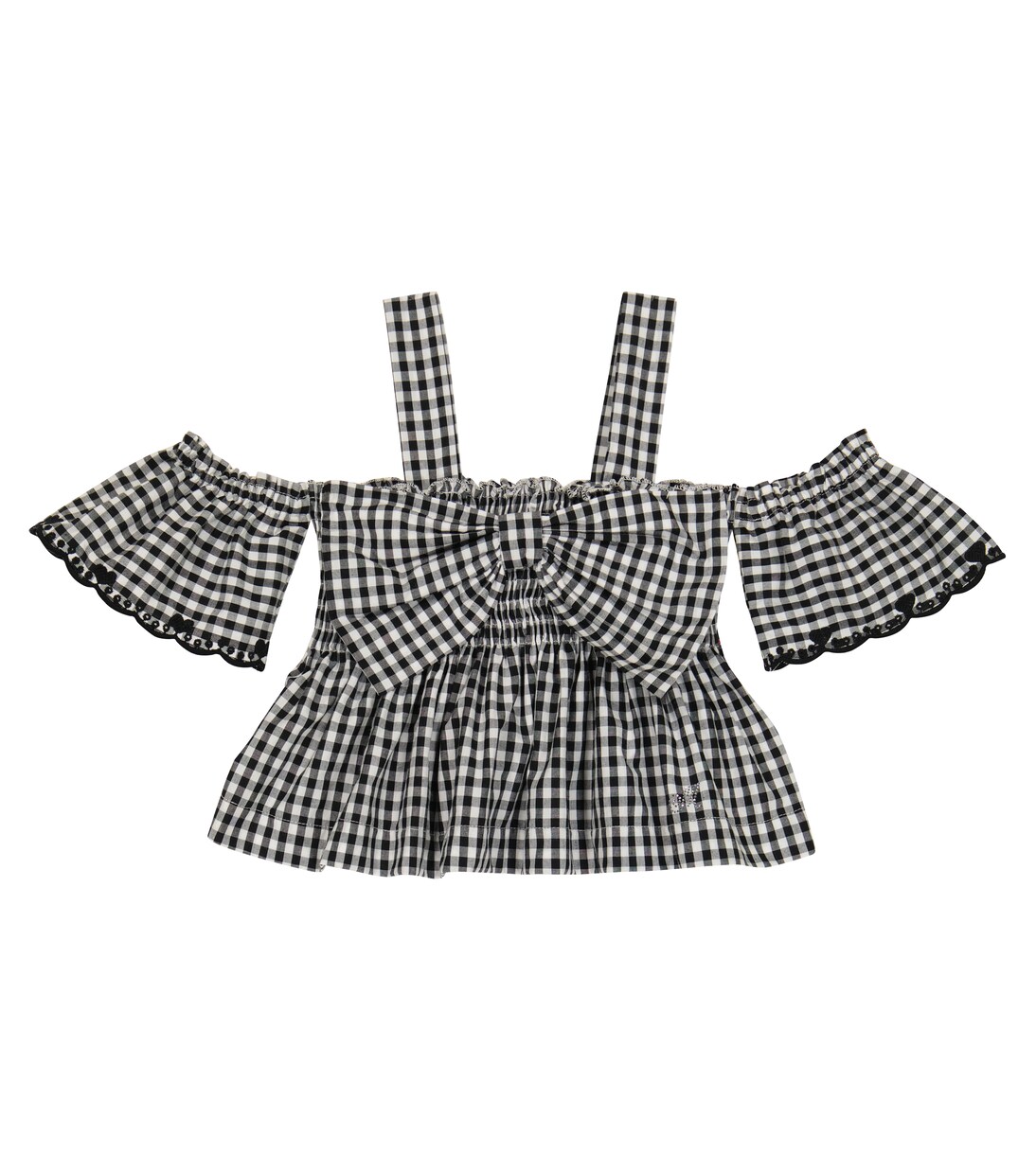 Gingham cotton off-shoulder top | Monnalisa