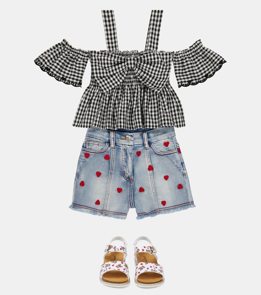 Gingham cotton off-shoulder top | Monnalisa