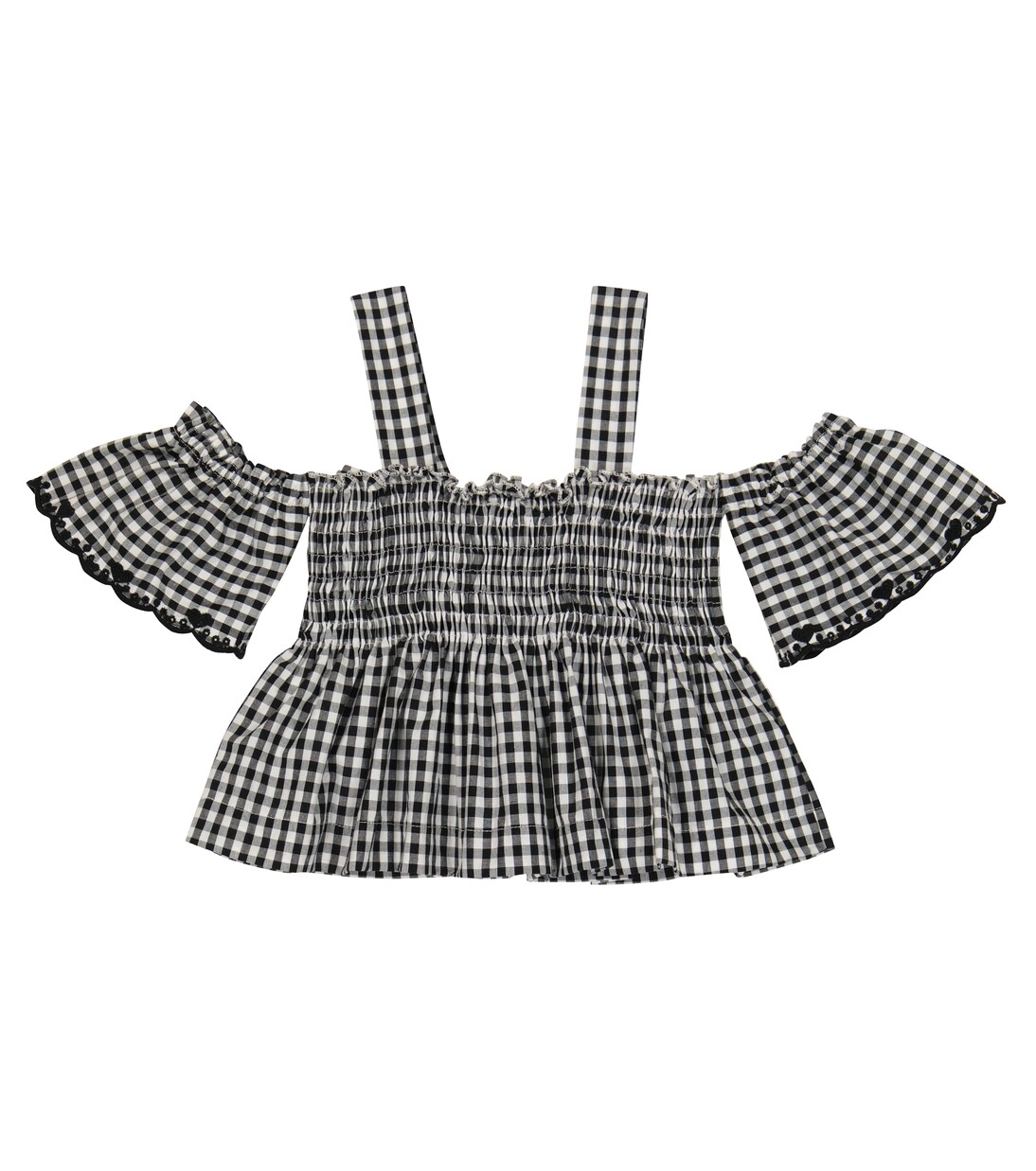 Gingham cotton off-shoulder top | Monnalisa