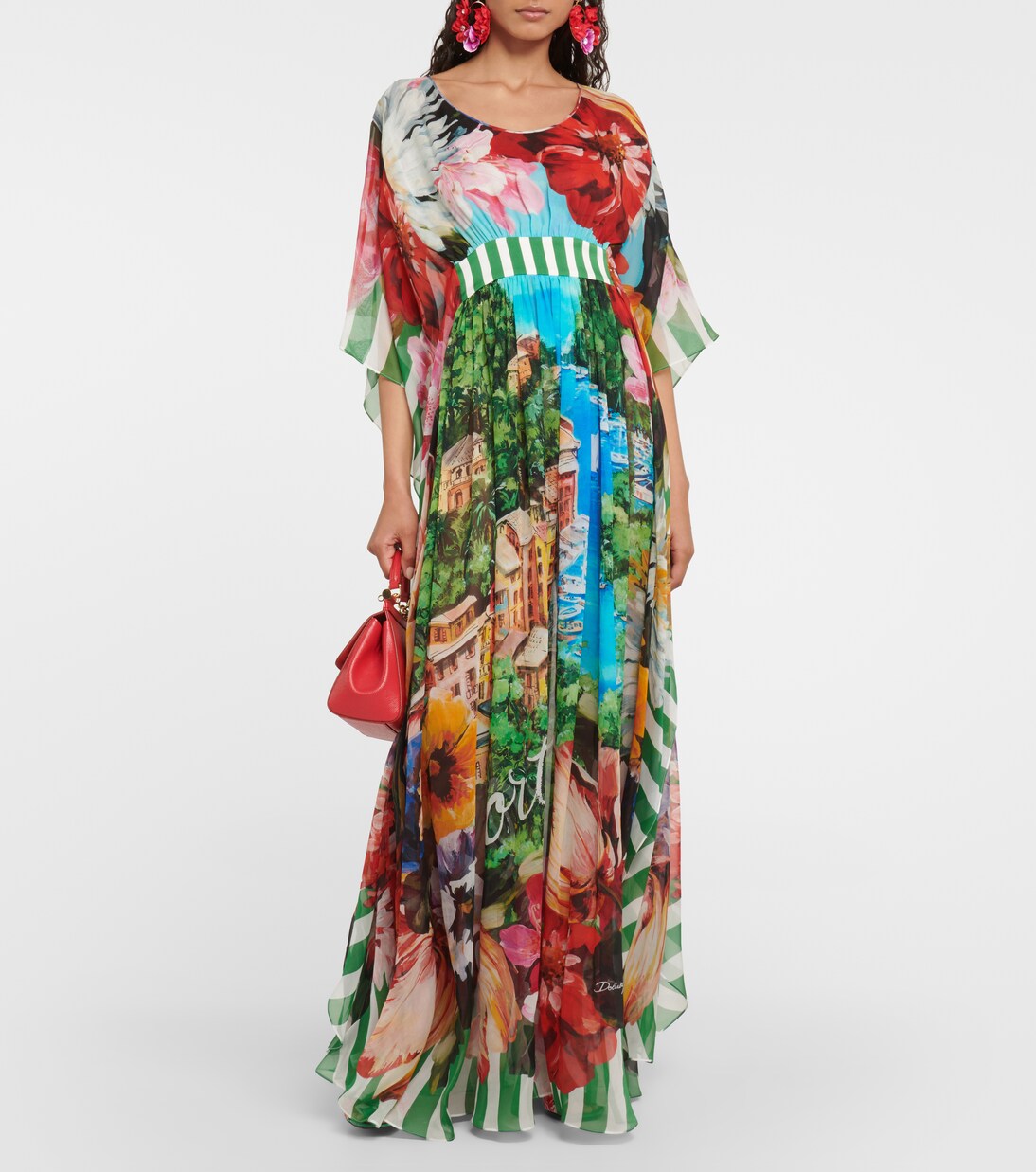 Robe longue Portofino imprimée en soie | Dolce&Gabbana