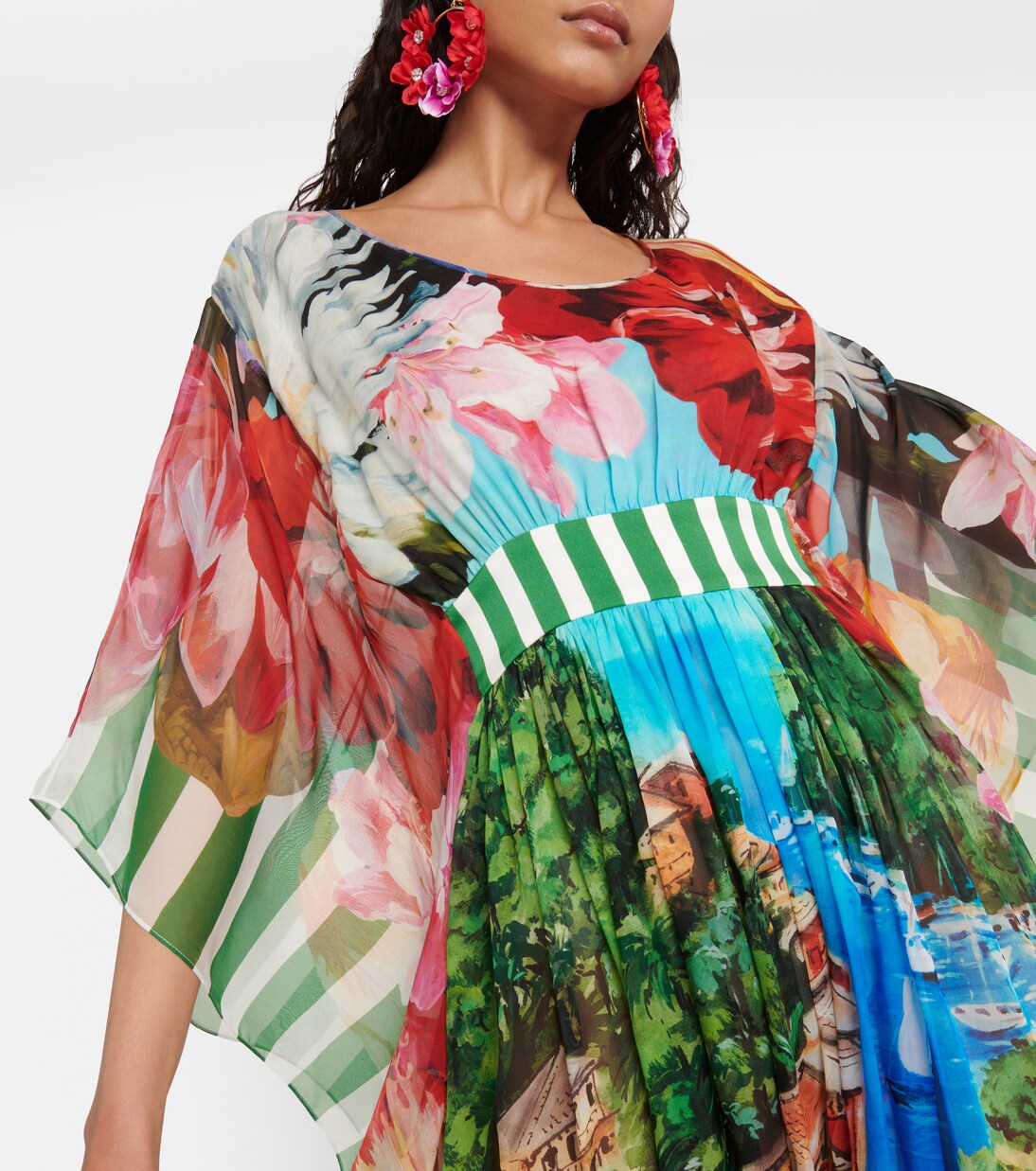 Robe longue Portofino imprimée en soie | Dolce&Gabbana