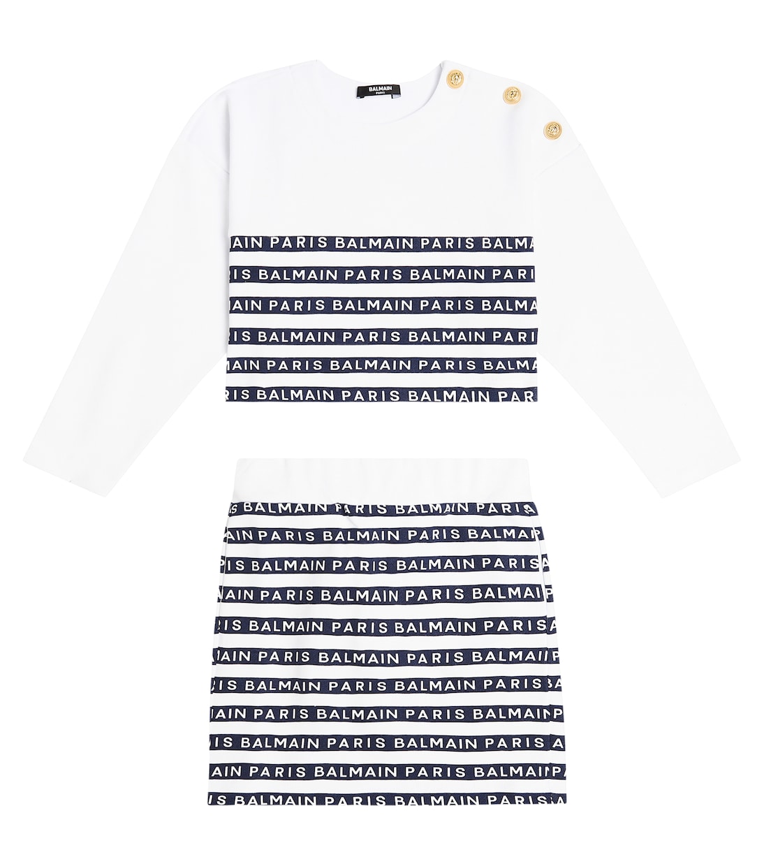 Striped cotton sweatshirt and skirt set | Balmain Kids