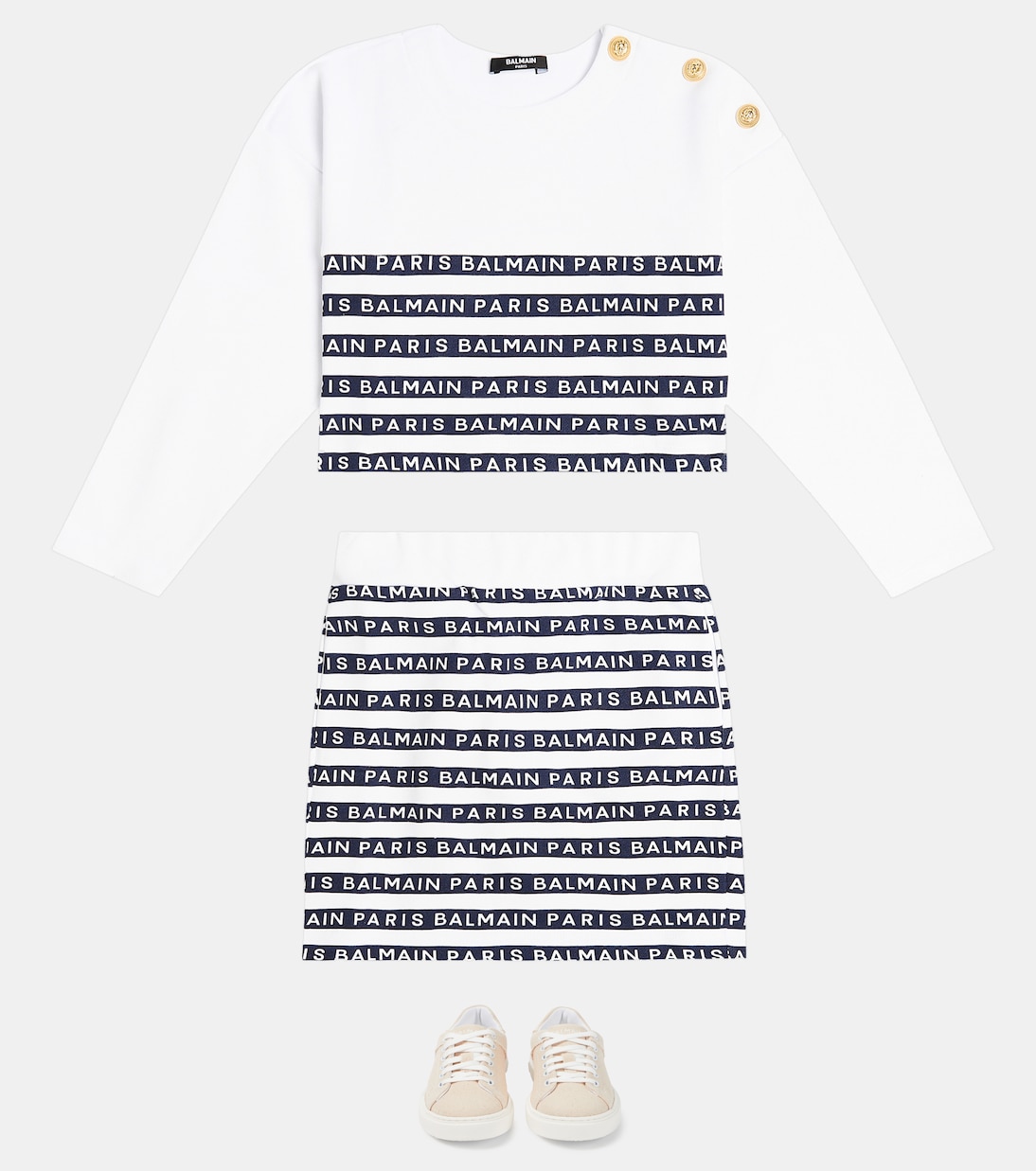 Striped cotton sweatshirt and skirt set | Balmain Kids