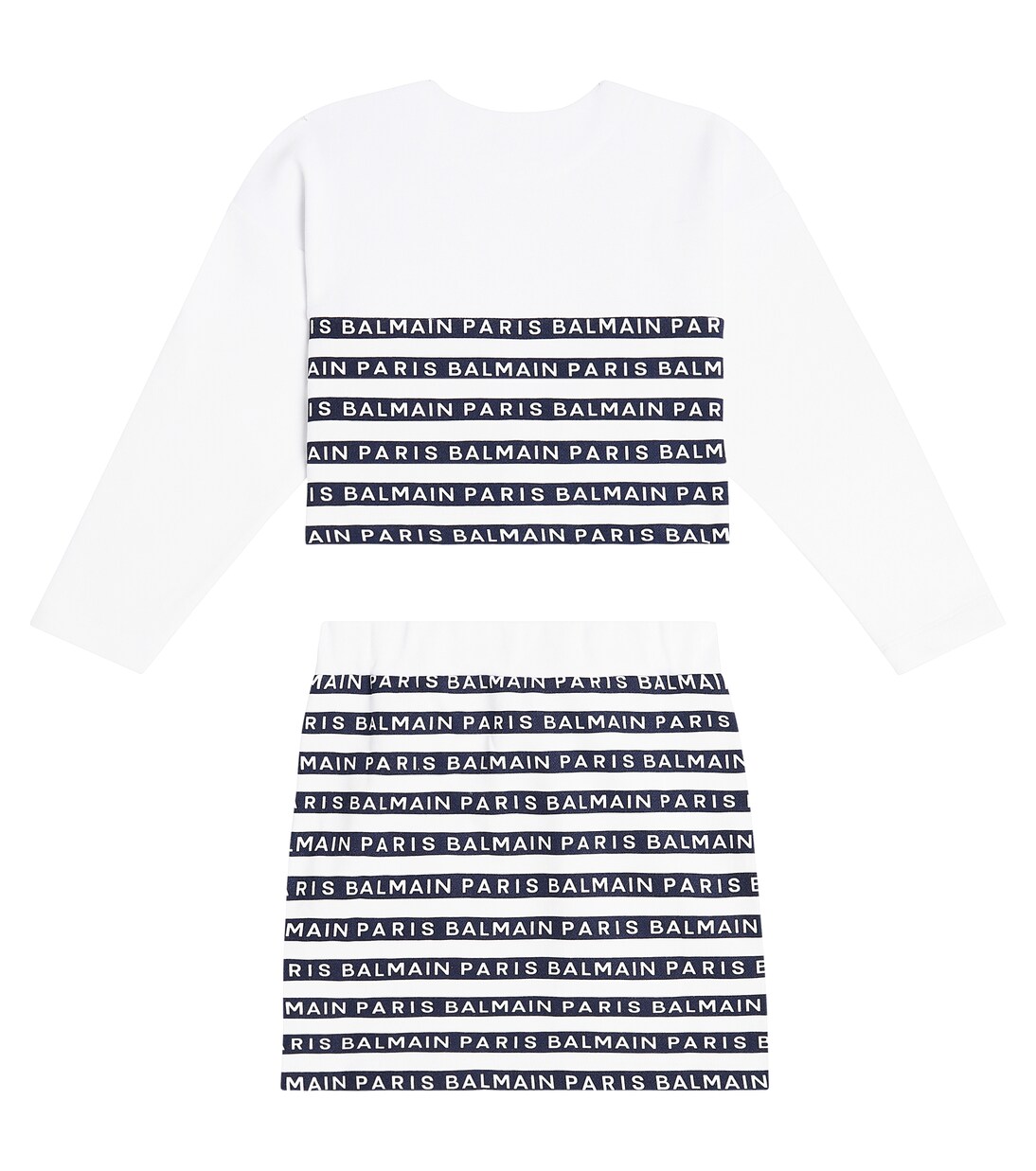 Striped cotton sweatshirt and skirt set | Balmain Kids