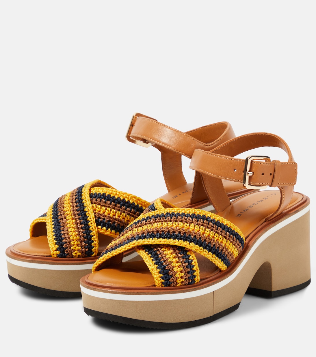 Plateausandalen Carya aus Häkelstrick und Leder | Clergerie