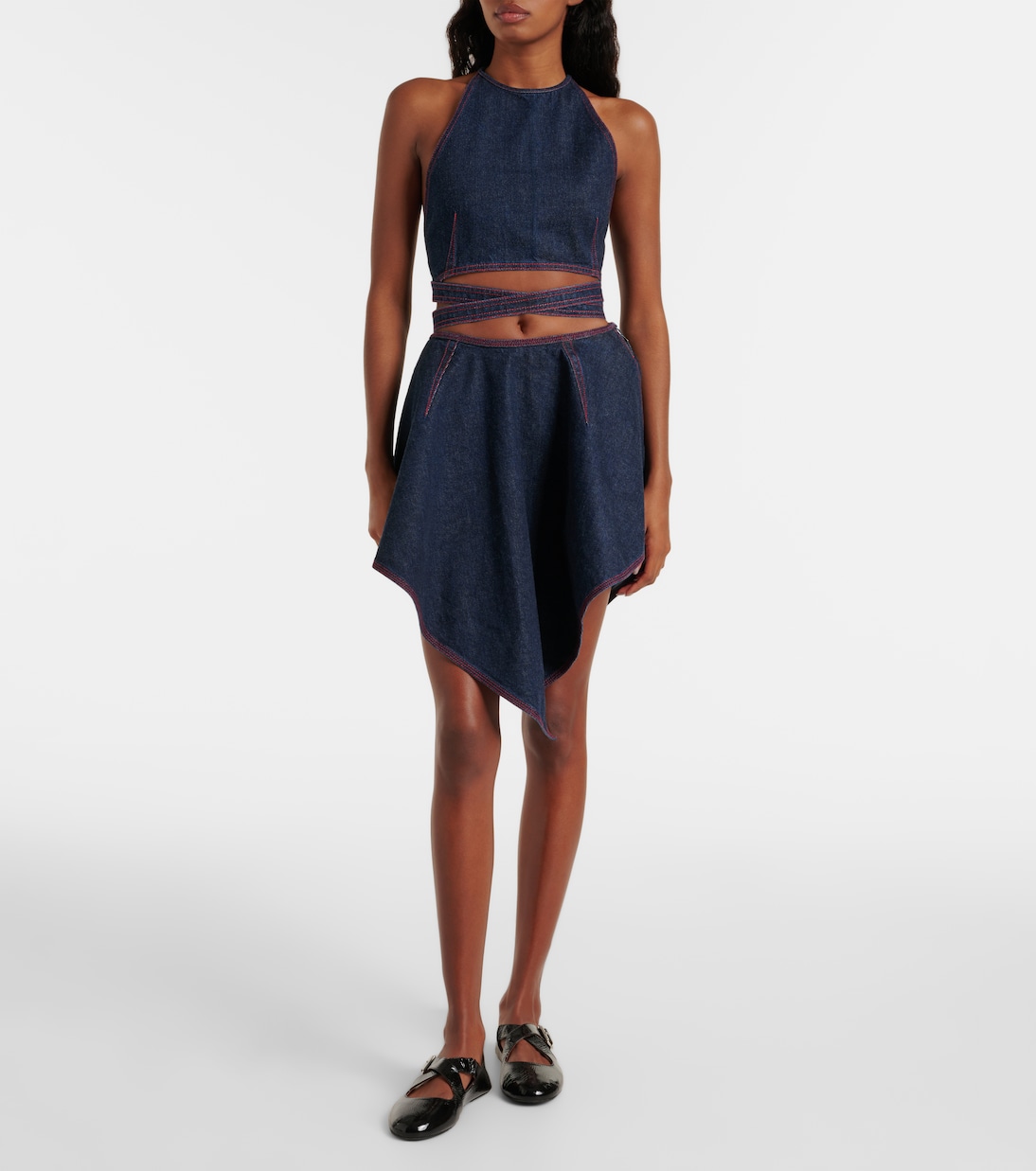 Minifalda asimétrica Triangle de denim | Alaïa