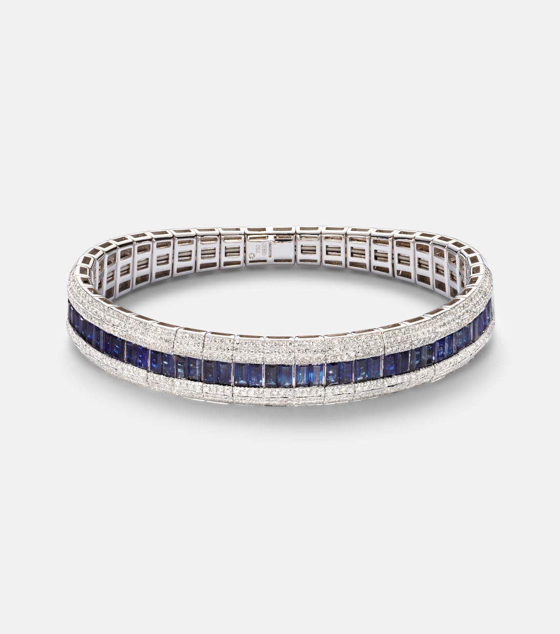 Diamond Pave Scales Stretch 18kt white gold bracelet with sapphires and diamonds | Shay Jewelry