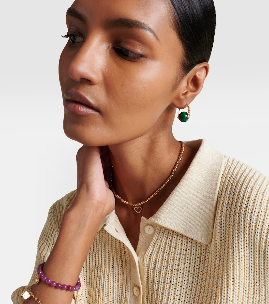 14kt gold earrings with diamonds and malachites | Sydney Evan