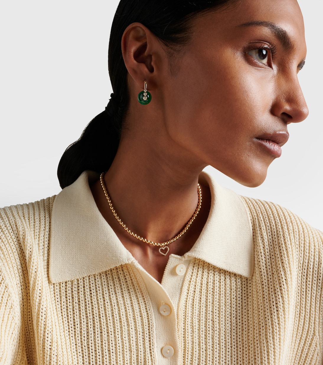 14kt gold earrings with diamonds and malachites | Sydney Evan