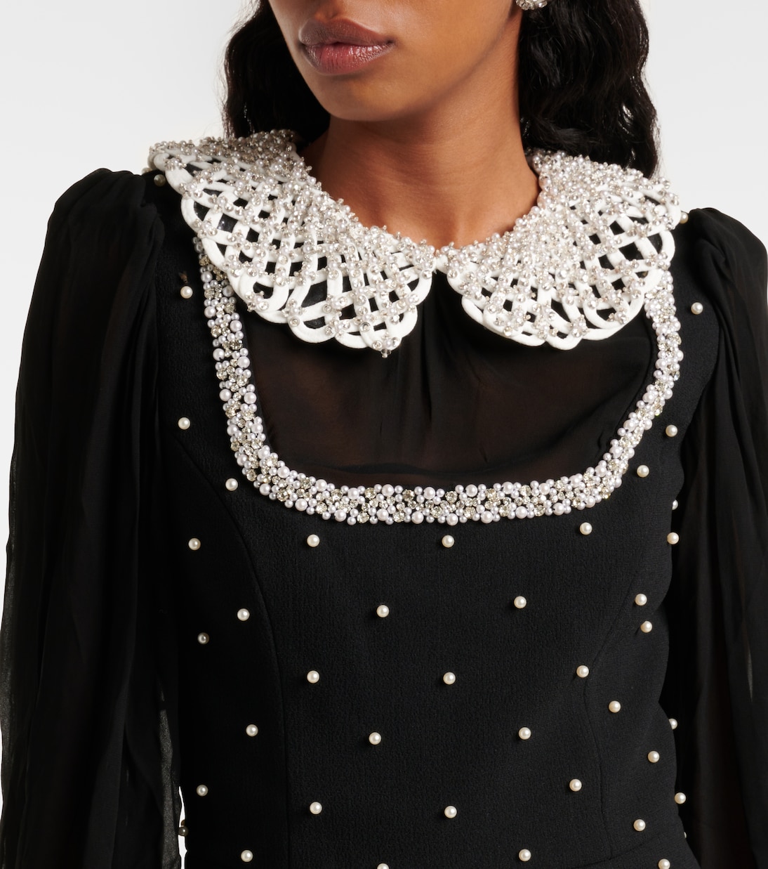 Abito corto Alvia in crêpe con cristalli | Rebecca Vallance