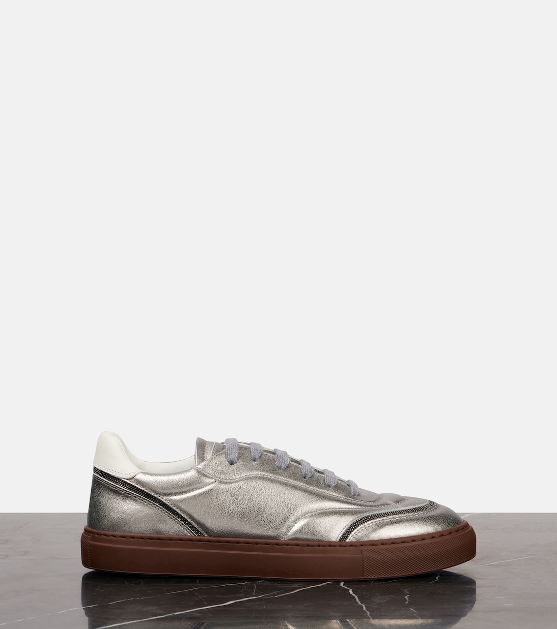 Metallic leather sneakers | Brunello Cucinelli