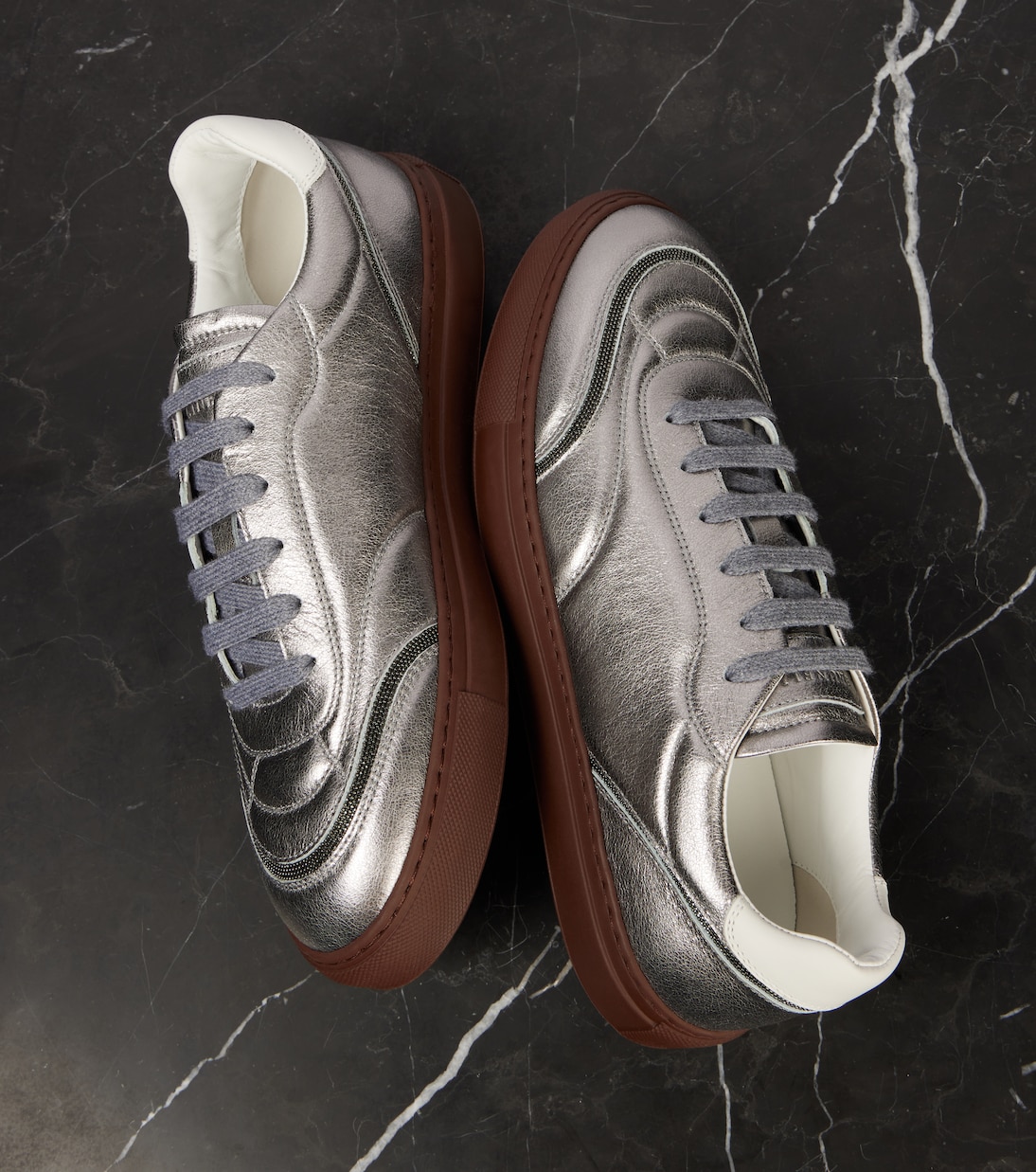 Metallic leather sneakers | Brunello Cucinelli