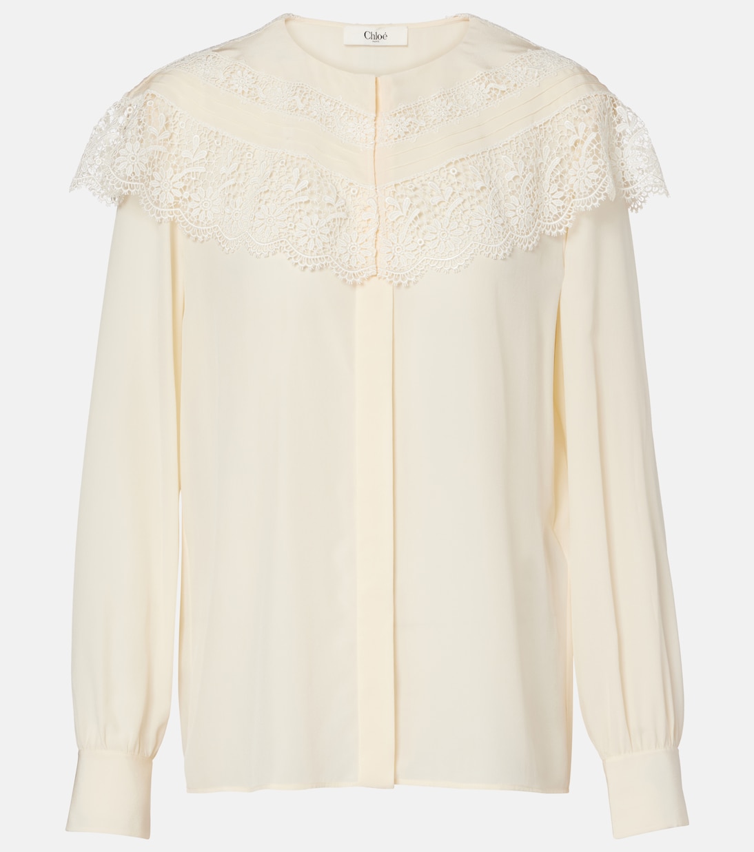 Lace-trimmed silk crêpe de chine blouse | Chloé