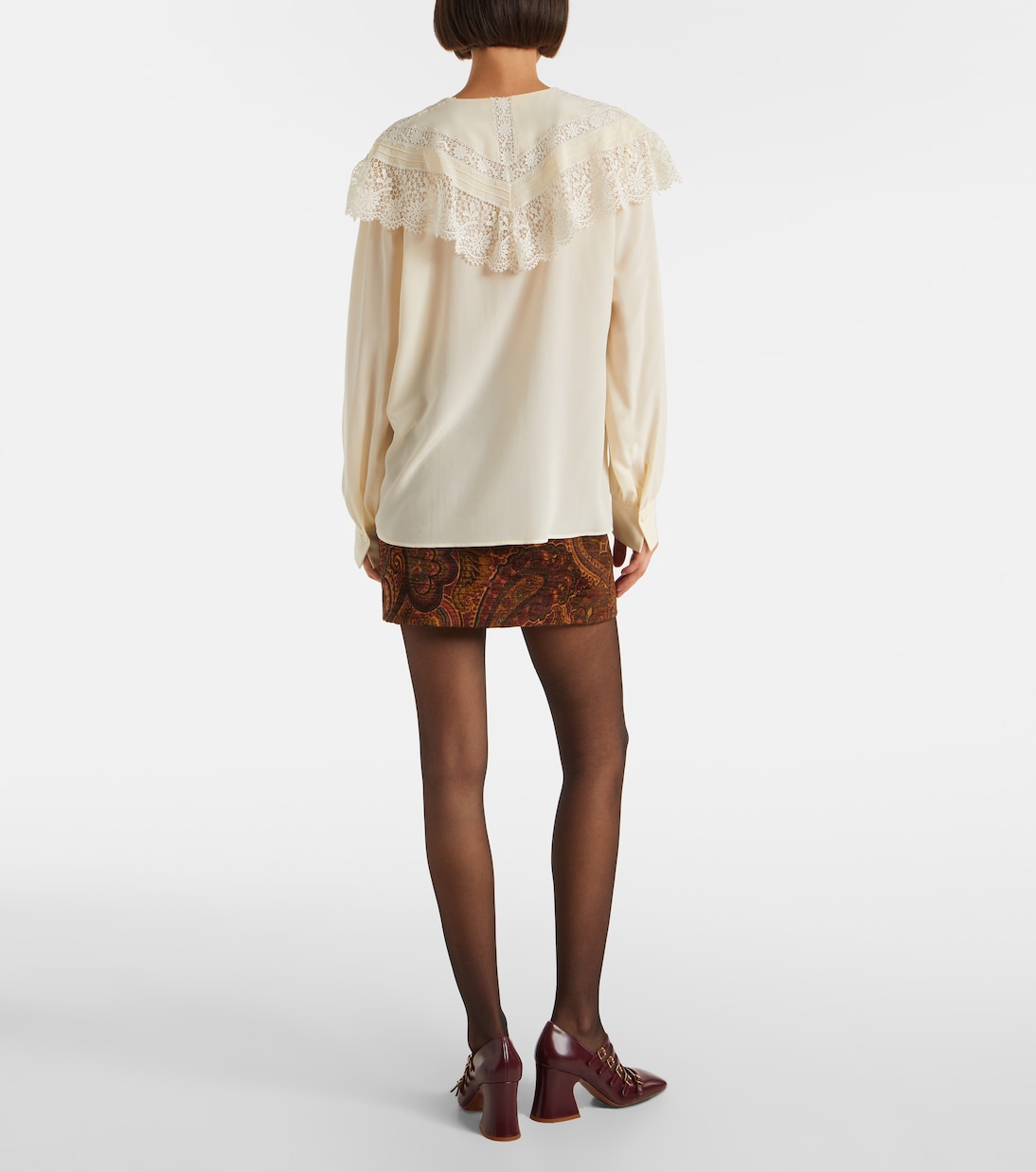 Lace-trimmed silk crêpe de chine blouse | Chloé