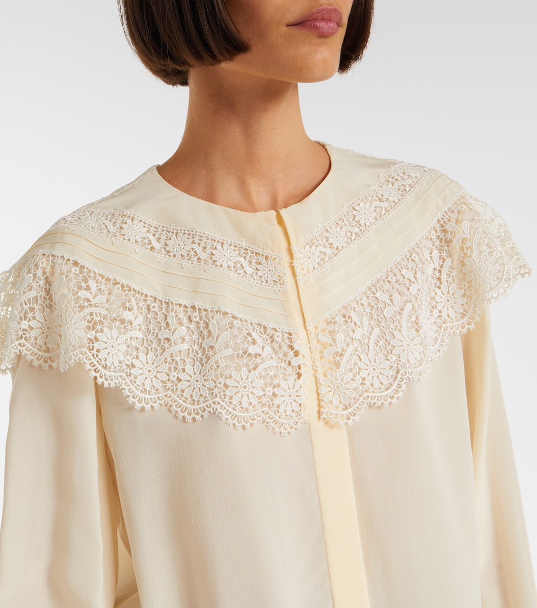 Lace-trimmed silk crêpe de chine blouse | Chloé