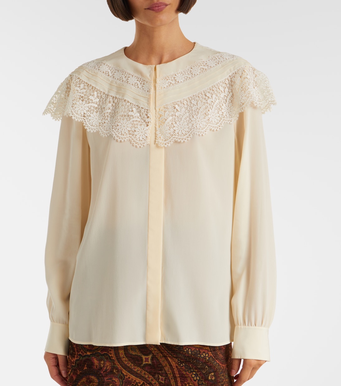 Lace-trimmed silk crêpe de chine blouse | Chloé