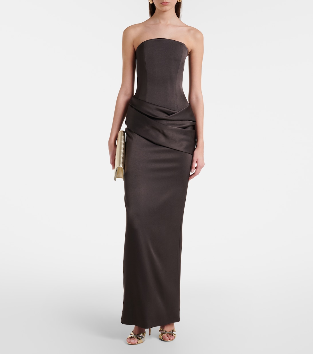 Draped satin crêpe bustier gown | Alex Perry