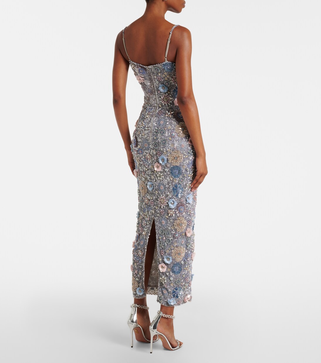 Embellished floral-appliqué midi dress | Rachel Gilbert
