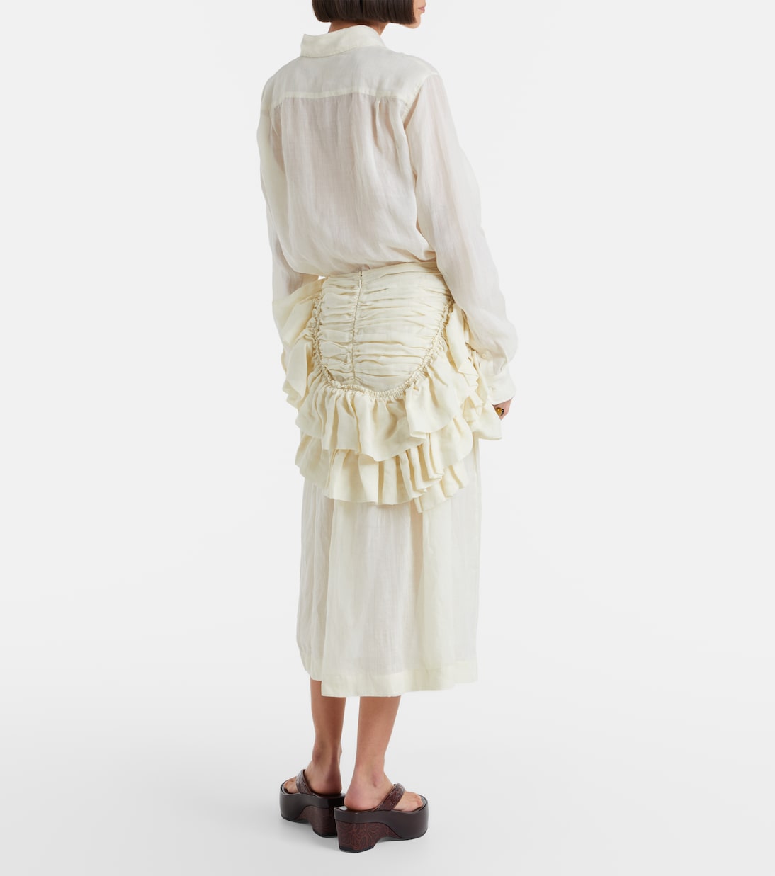 荷叶边苎麻纤维中长半身裙 | Dries Van Noten