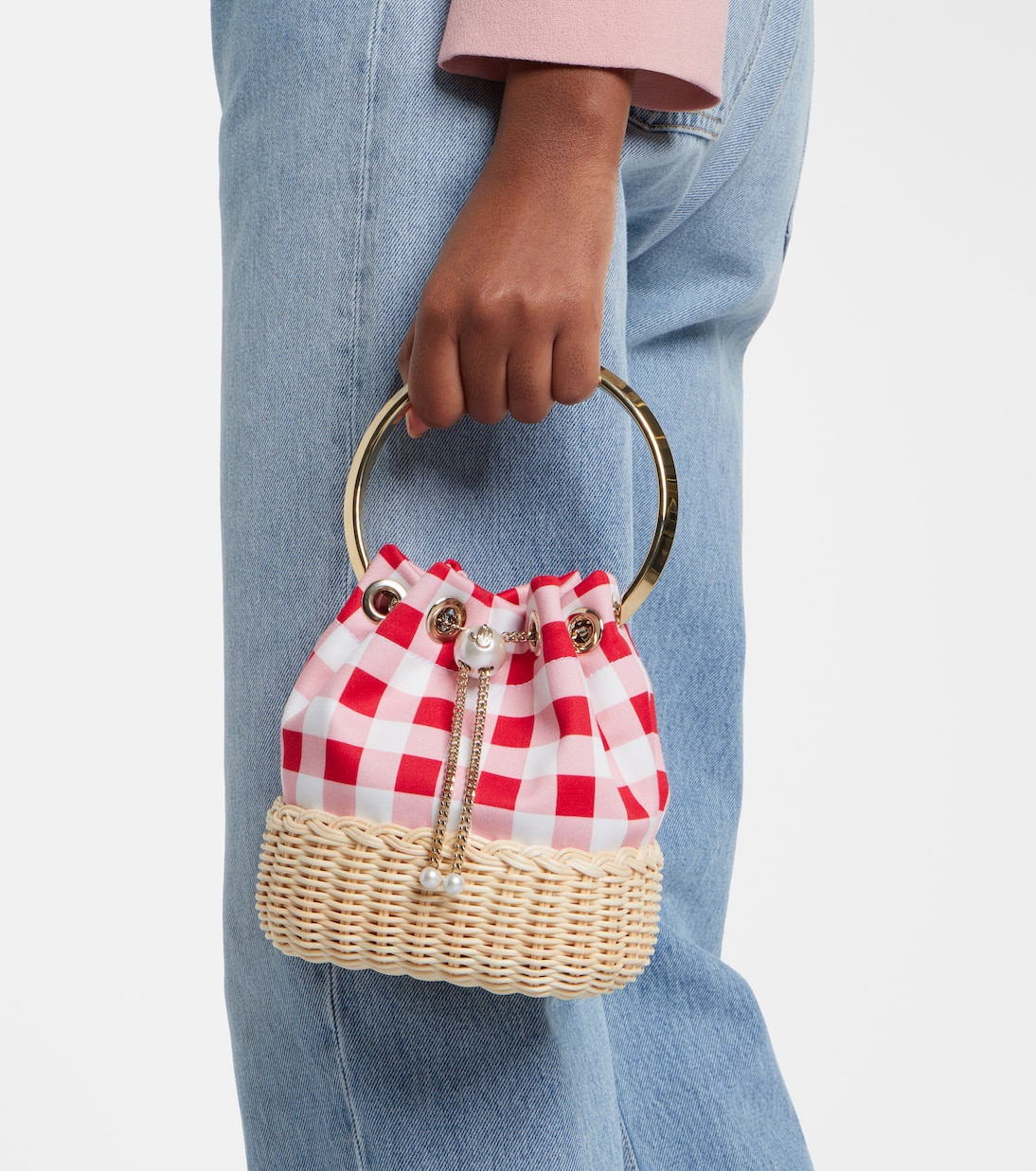 Bon Bon Small gingham bucket bag  | Jimmy Choo