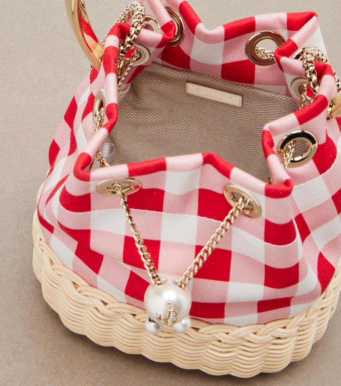 Bon Bon Small gingham bucket bag  | Jimmy Choo