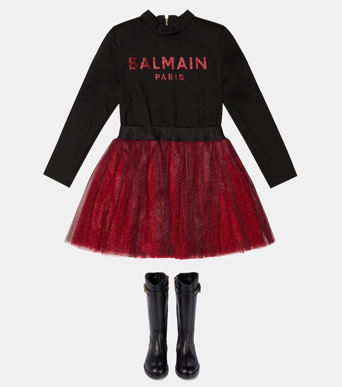 Robe en tulle à logo | Balmain Kids