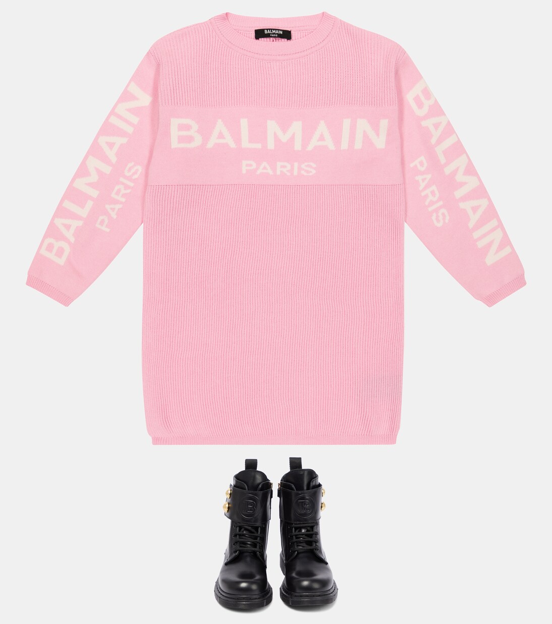 Logo cotton-blend sweater dress | Balmain Kids