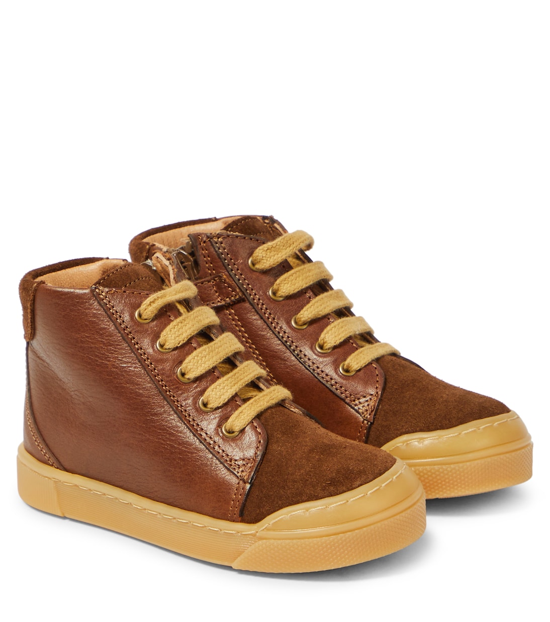 Suede-trimmed leather sneakers | Petit Nord