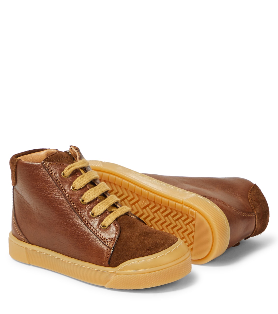 Suede-trimmed leather sneakers | Petit Nord