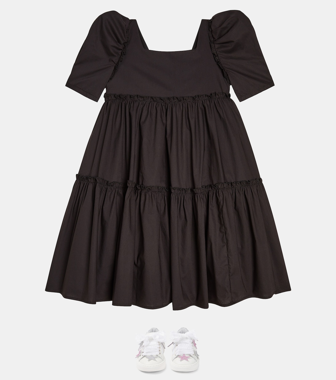 Ruffled puff-sleeve cotton dress | Monnalisa