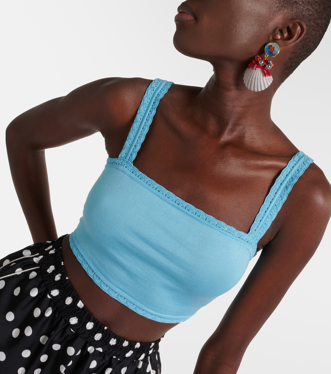 Lace-trimmed silk crop top | Dolce&Gabbana