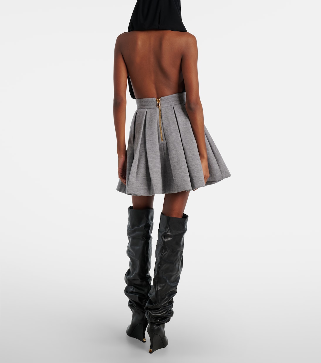 Minigonna in misto lana e cotone a pieghe | Balmain