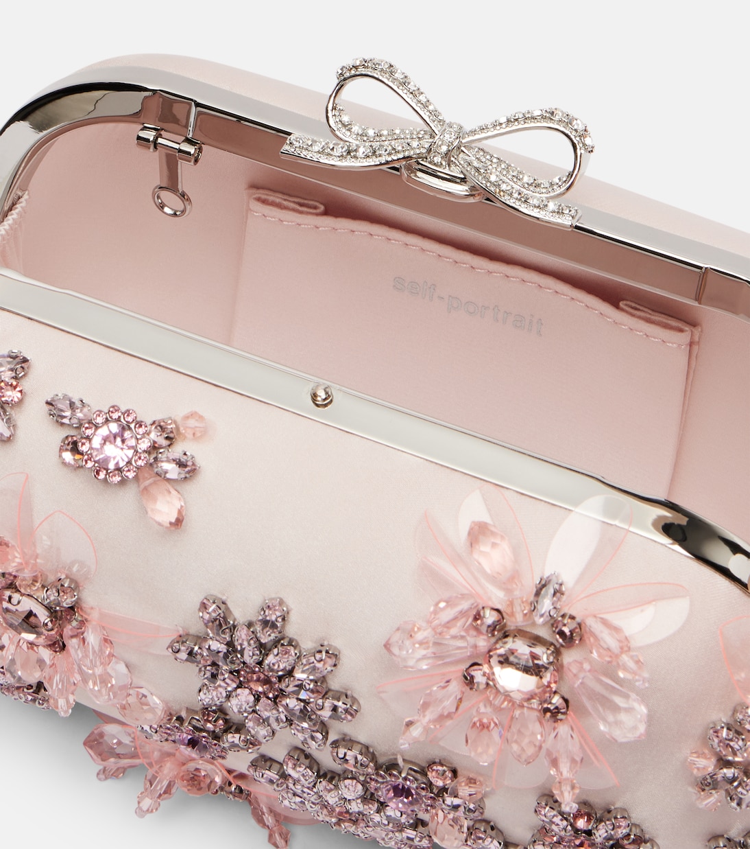 Crystal-embellished floral satin clutch | Self-Portrait