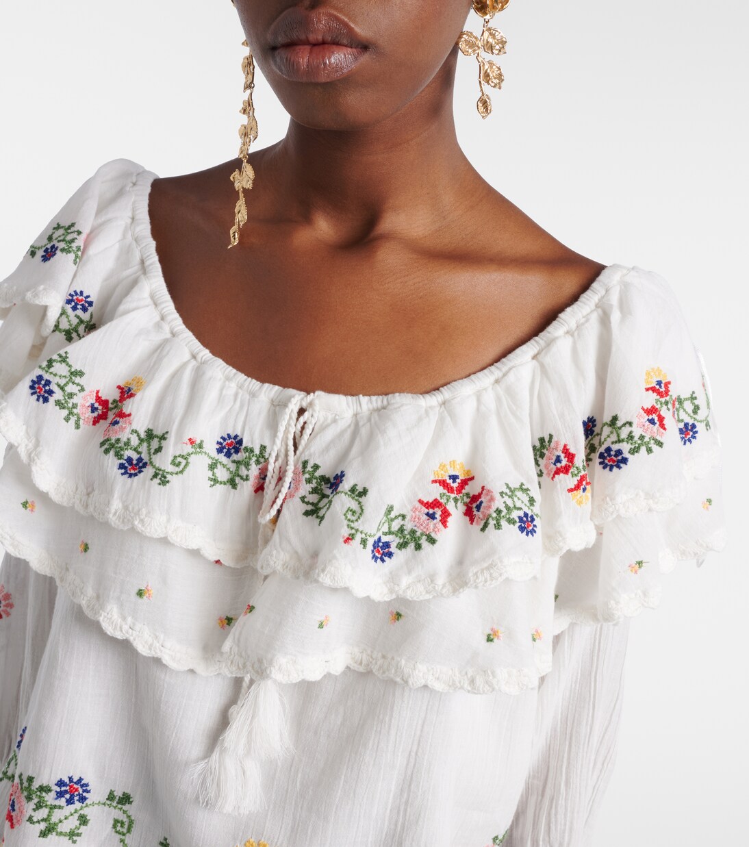Maurine embroidered ruffled cotton top | Rixo
