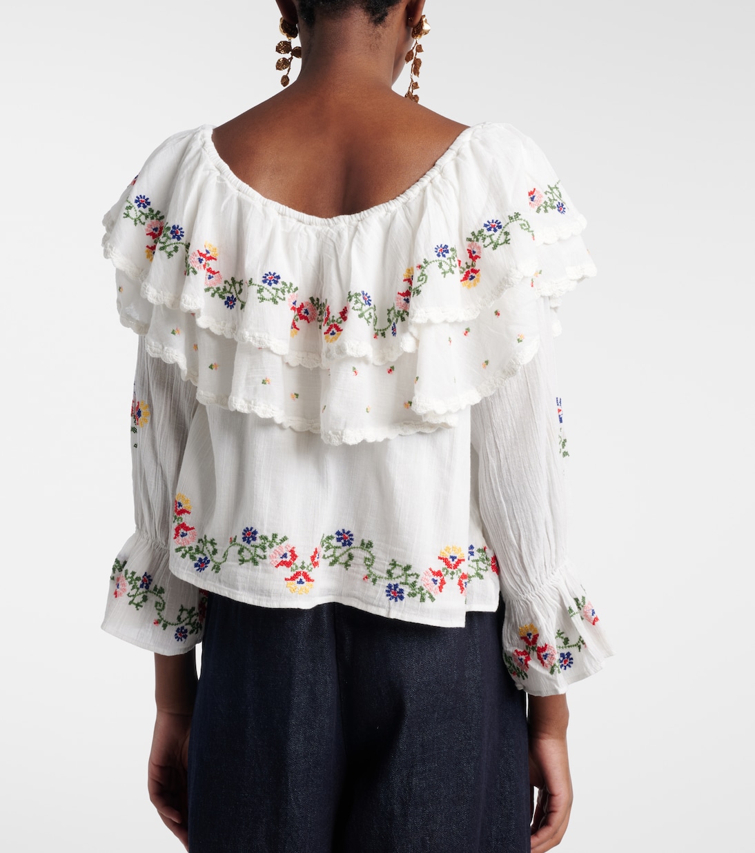 Maurine embroidered ruffled cotton top | Rixo