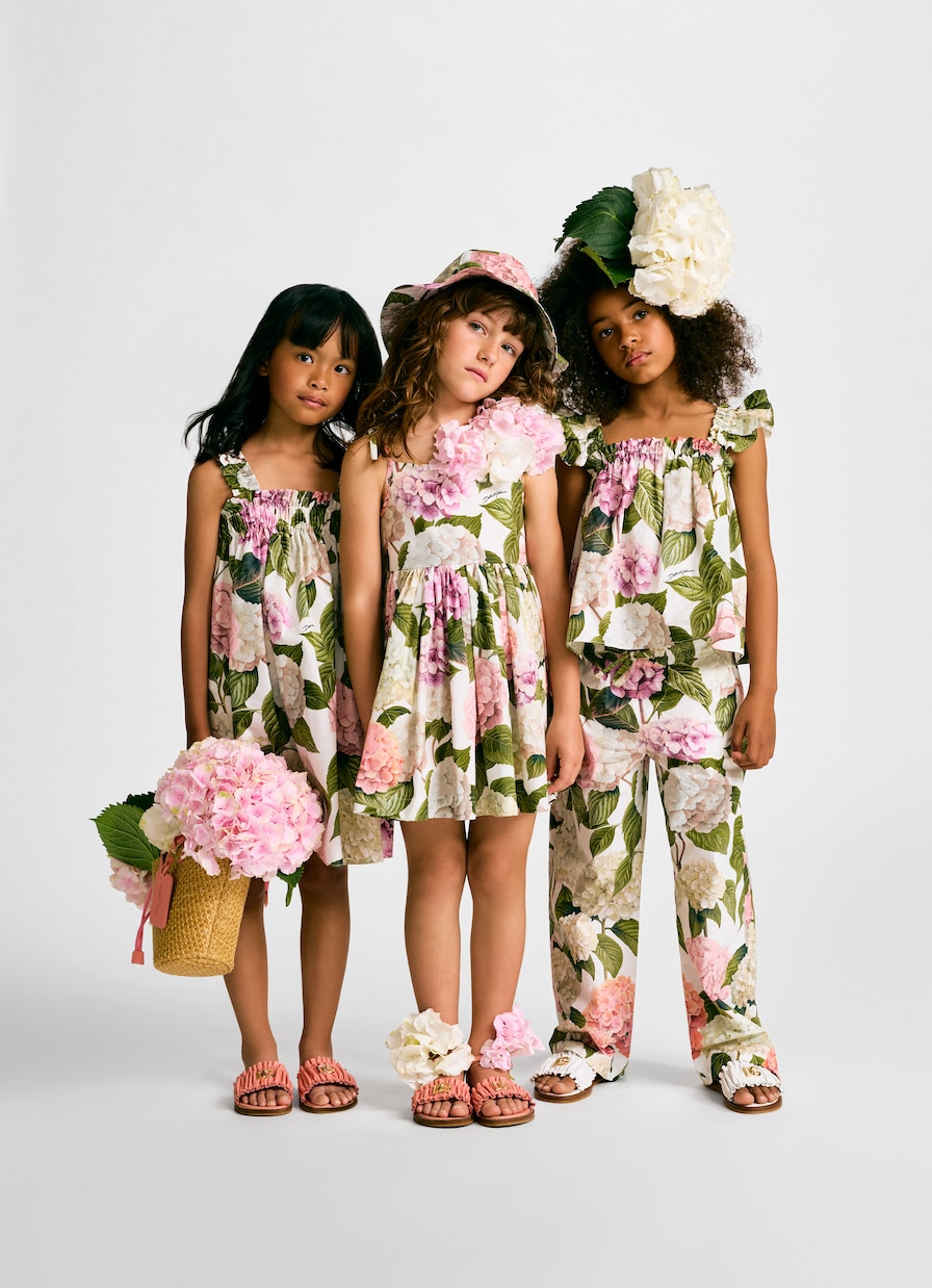 Abito in popeline di cotone con stampa floreale | Dolce&Gabbana Kids