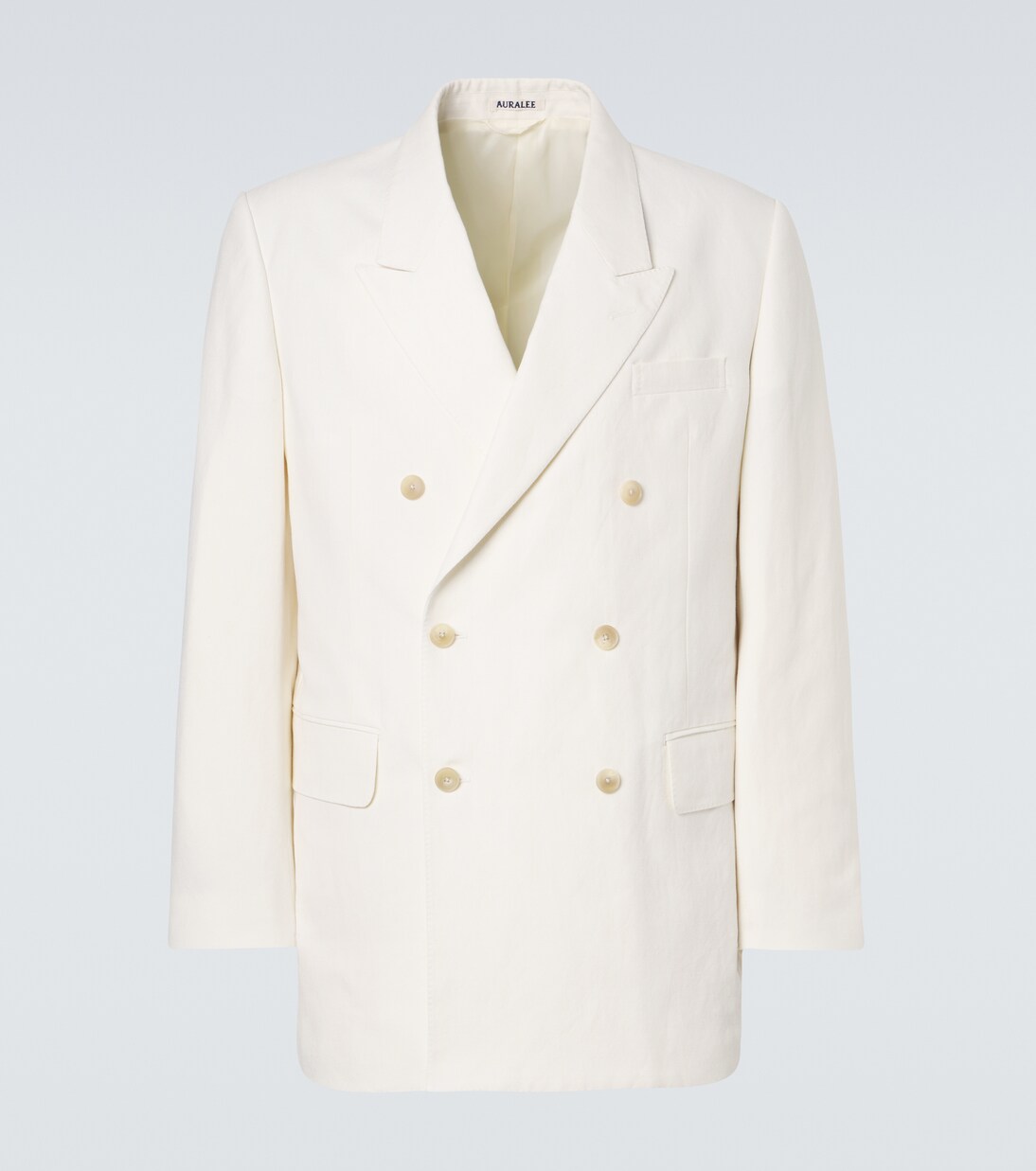 Double-breasted wool, cotton, and linen blazer | Auralee