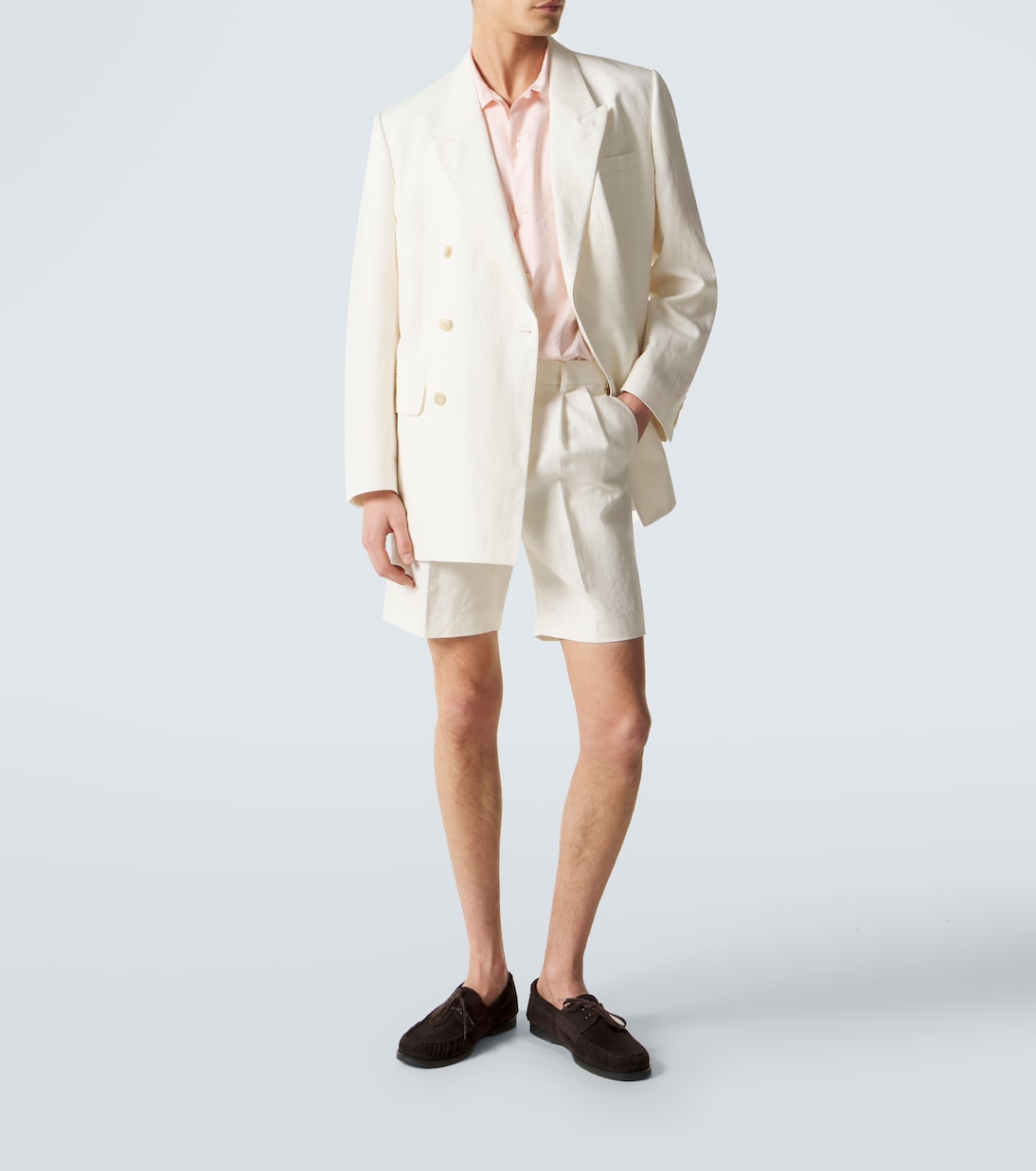 Double-breasted wool, cotton, and linen blazer | Auralee