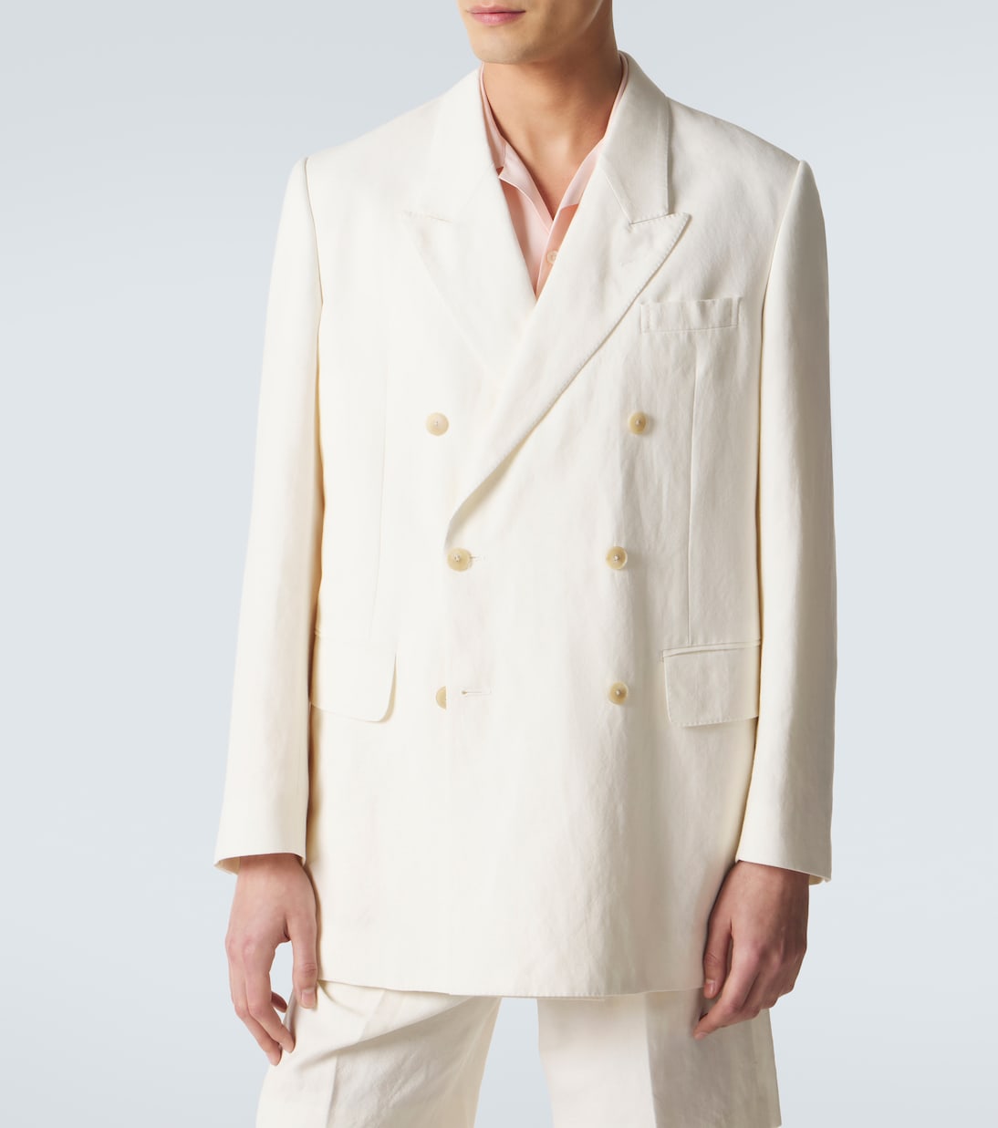 Double-breasted wool, cotton, and linen blazer | Auralee