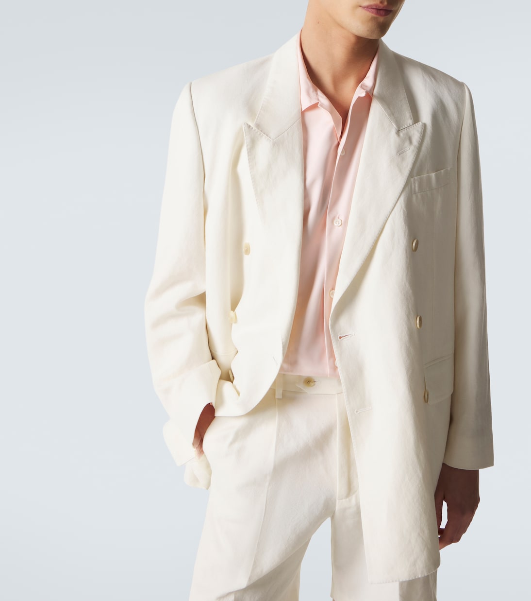 Double-breasted wool, cotton, and linen blazer | Auralee
