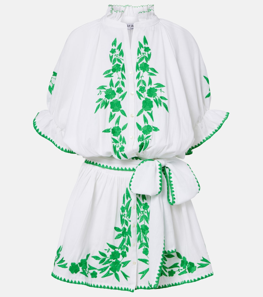 Abito corto in cotone e lino con ricamo | Juliet Dunn