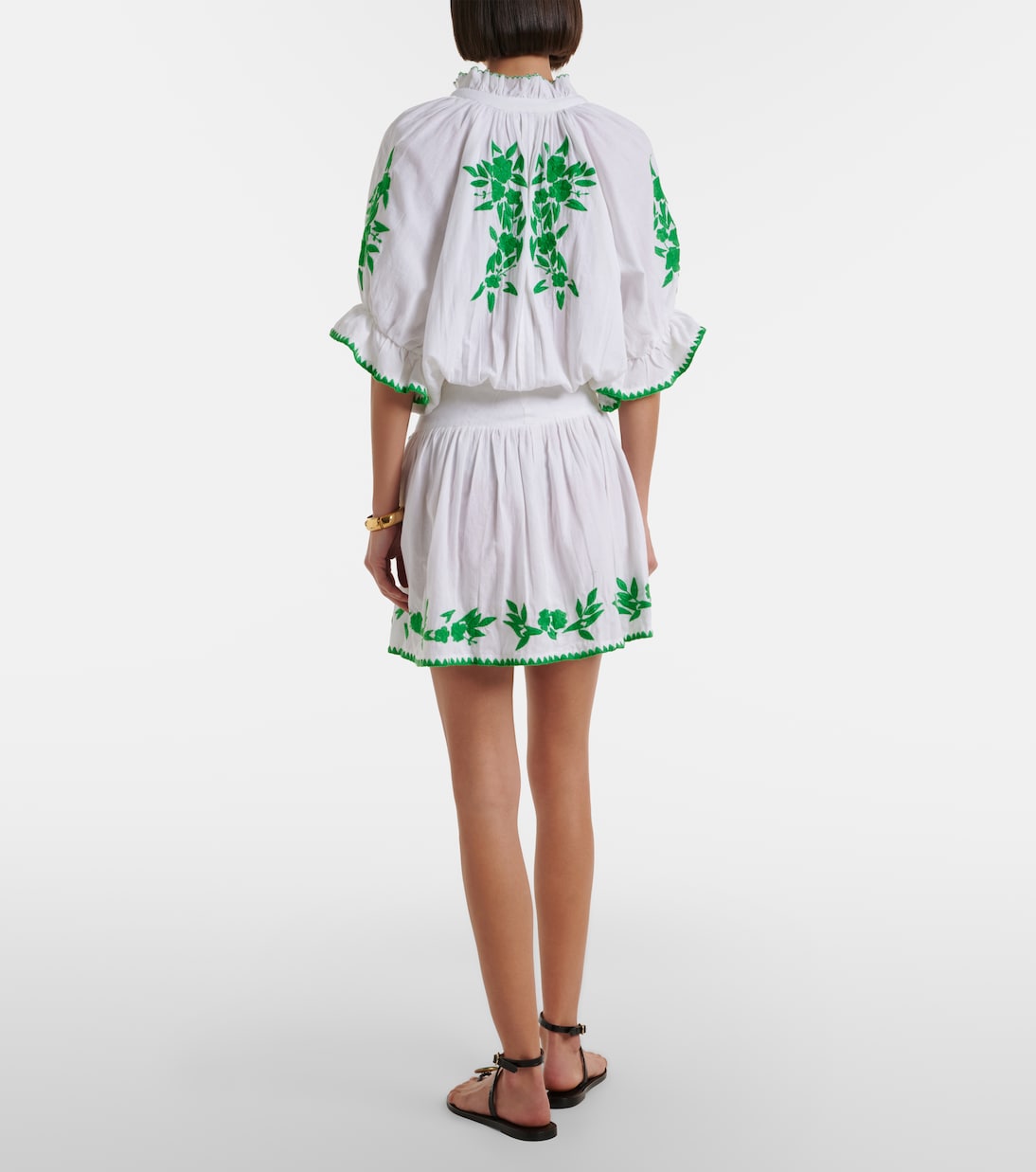 Abito corto in cotone e lino con ricamo | Juliet Dunn