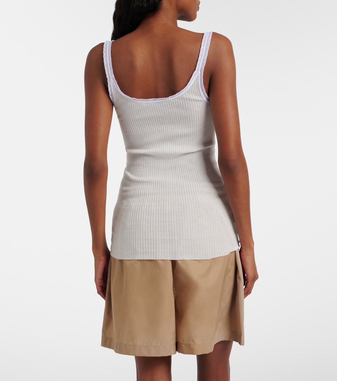 Lace-trimmed ribbed-knit cotton tank top | Prada