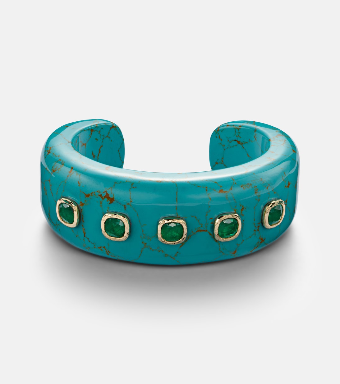 18kt gold and turquoise cuff bracelet with emeralds | Octavia Elizabeth