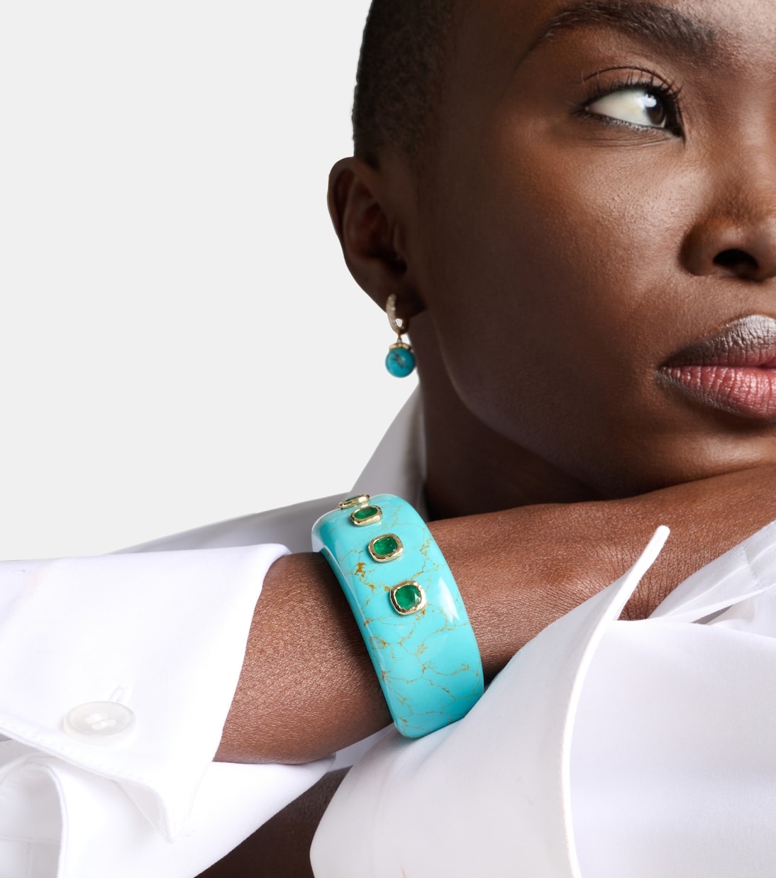18kt gold and turquoise cuff bracelet with emeralds | Octavia Elizabeth