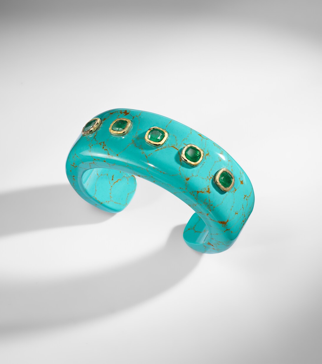 18kt gold and turquoise cuff bracelet with emeralds | Octavia Elizabeth