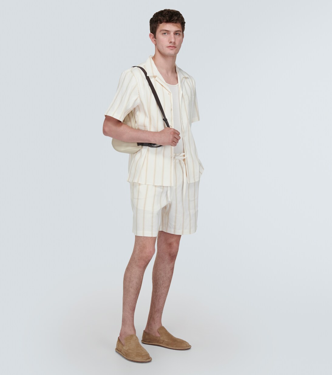 Striped linen-blend shorts | Commas